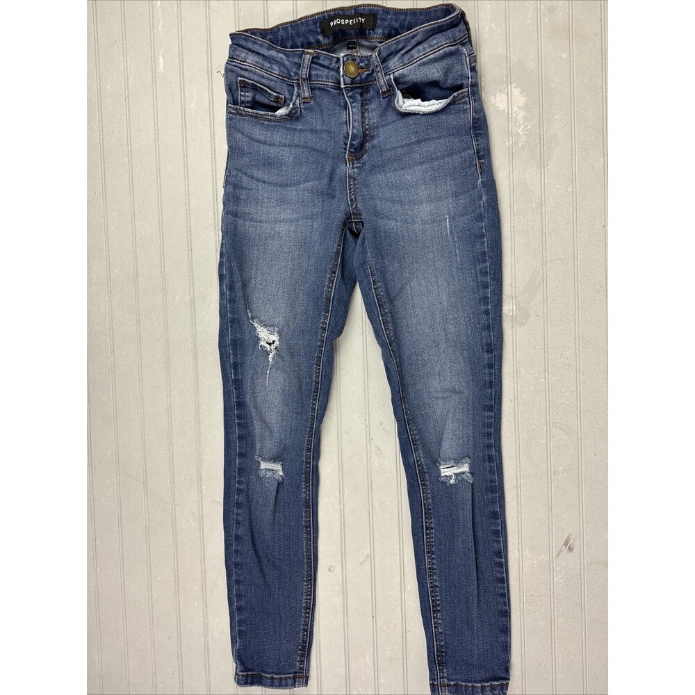 Prosperity Size 25p Petite Women Jeans Low Rise Skinny Distress Med Wash Stretch